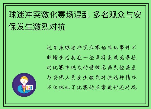 球迷冲突激化赛场混乱 多名观众与安保发生激烈对抗